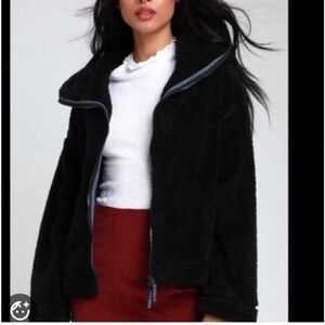 Free People FP Movement High Neck Dazed Full Zip-Up Black Fuzzy Jacket Small